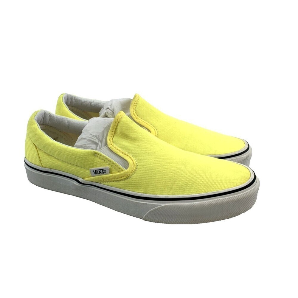 Vans Classic Slip On Sneaker Neon Lemon Yellow Canvas Casual Womens 9 Mens 7.5